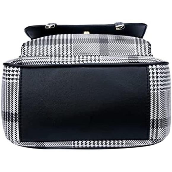 Women Small Backpack Purse Convertible Leather Blackhoundstooth M - Picture 4 of 7